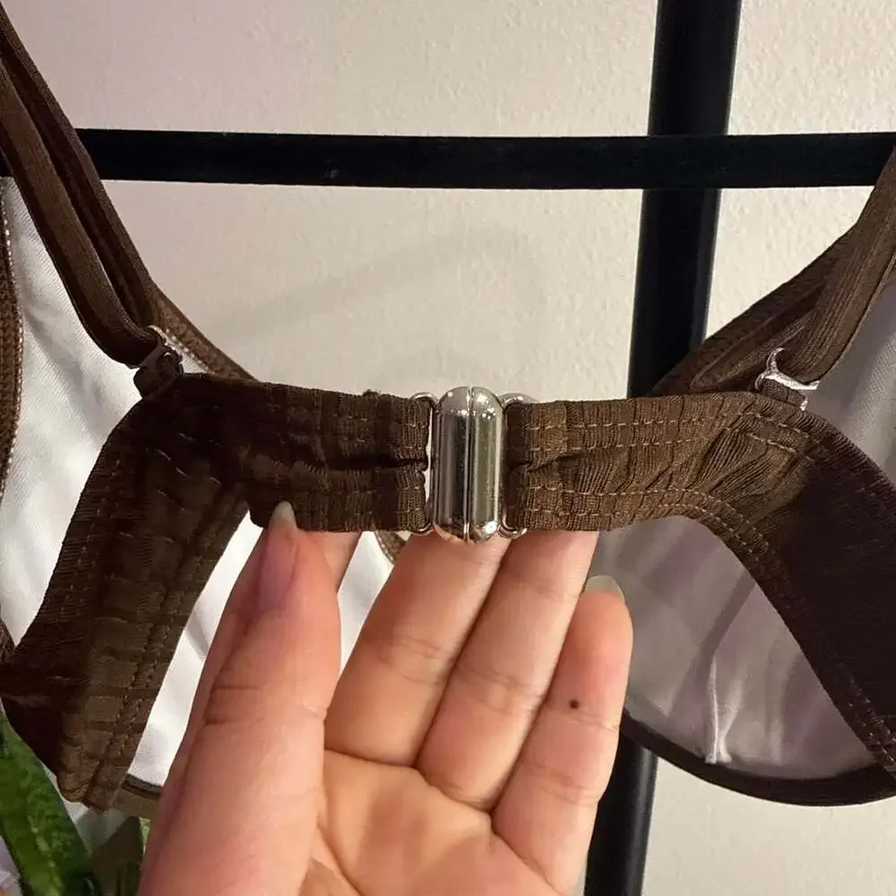 Unbranded Ribbed Brown Bikini Set Underwire Top Small
